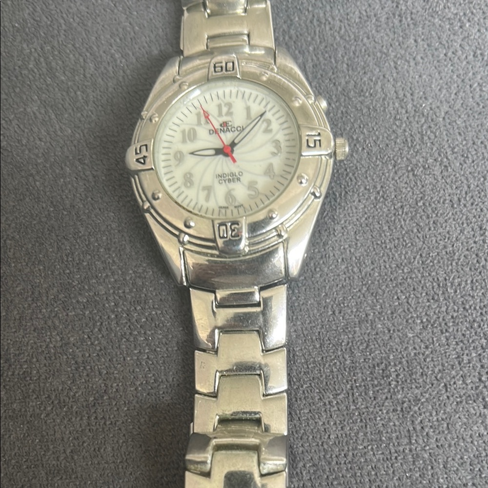 Denacci Silver Watch with White Face